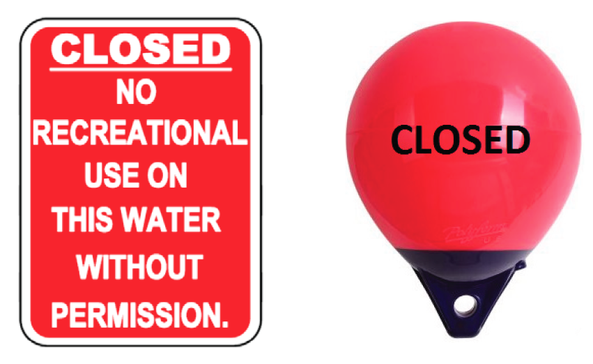 “Closed” indicated by the sign and/or buoy