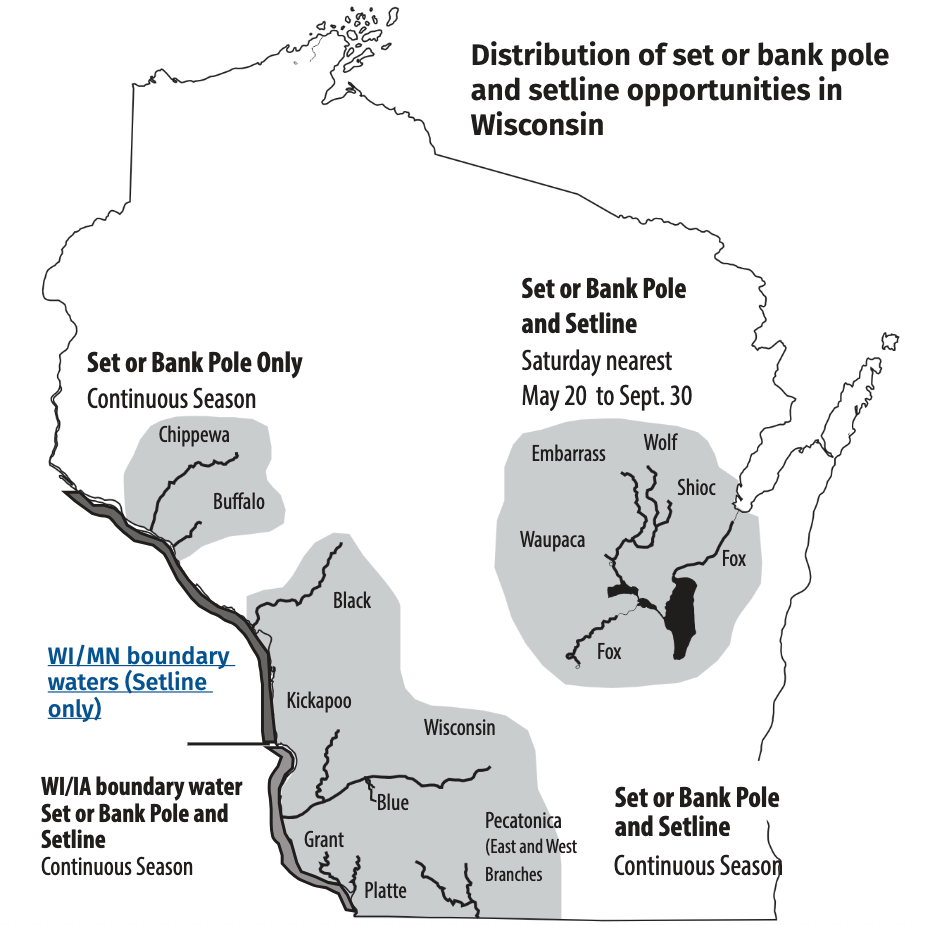 Distribution of set or bank pole and setline opportunities in Wisconsin